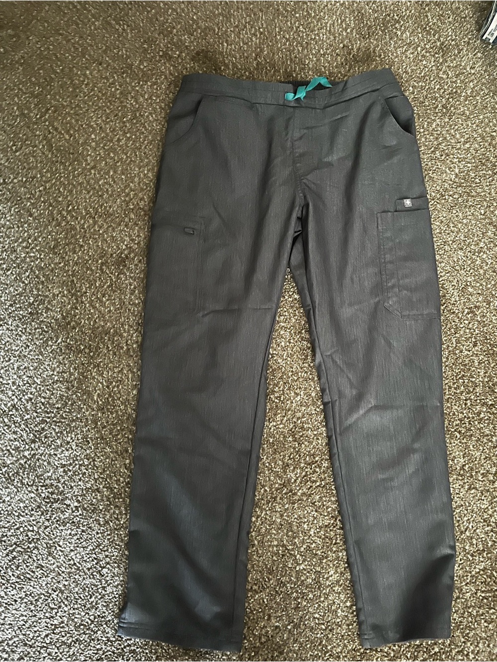 Women’s Grey Fig Scrub Pants with Aqua Drawstring